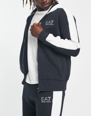 Armani EA7 stripe hooded track jacket in navy - ASOS Price Checker