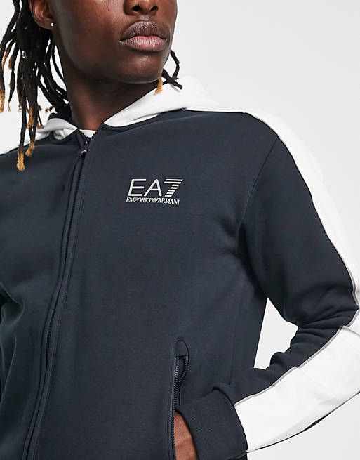 Schandalig wees onder de indruk In zicht Armani EA7 stripe hooded track jacket in navy | ASOS