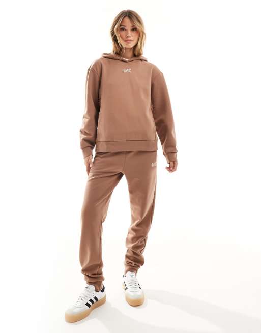 Armani EA7 - Sweat à capuche d'ensemble avec logo au centre - Marron, 2 de 4