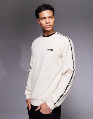 Armani - - Sweatshirt in Creme mit Logo und Zierstreifen-Weiß Weiß 40