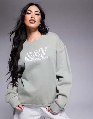 Armani - EA7 - Sweatshirt in Salbeigrün mit mittigem Logo