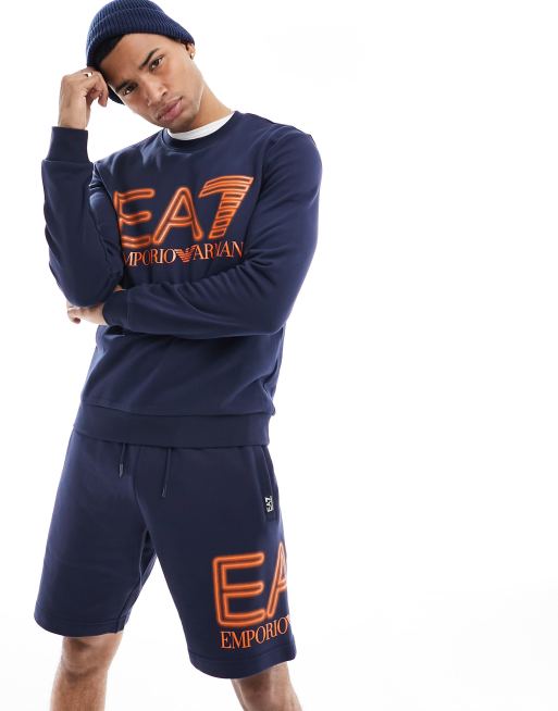 Armani - EA7 - Sweatshirt met neonkleurig logo op de borst in marineblauw, deel van co-ord set
