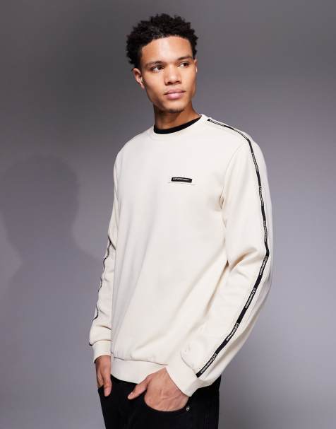 Armani EA7 sweatshirt with logo tape detail in cream - view 1