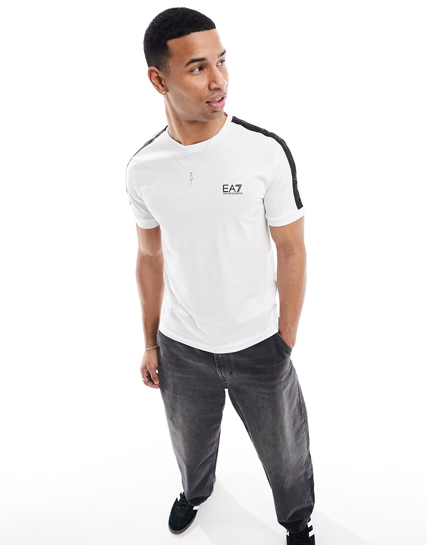 armani - ea7 - t-shirt bianca con logo a contrasto con fettuccia-bianco