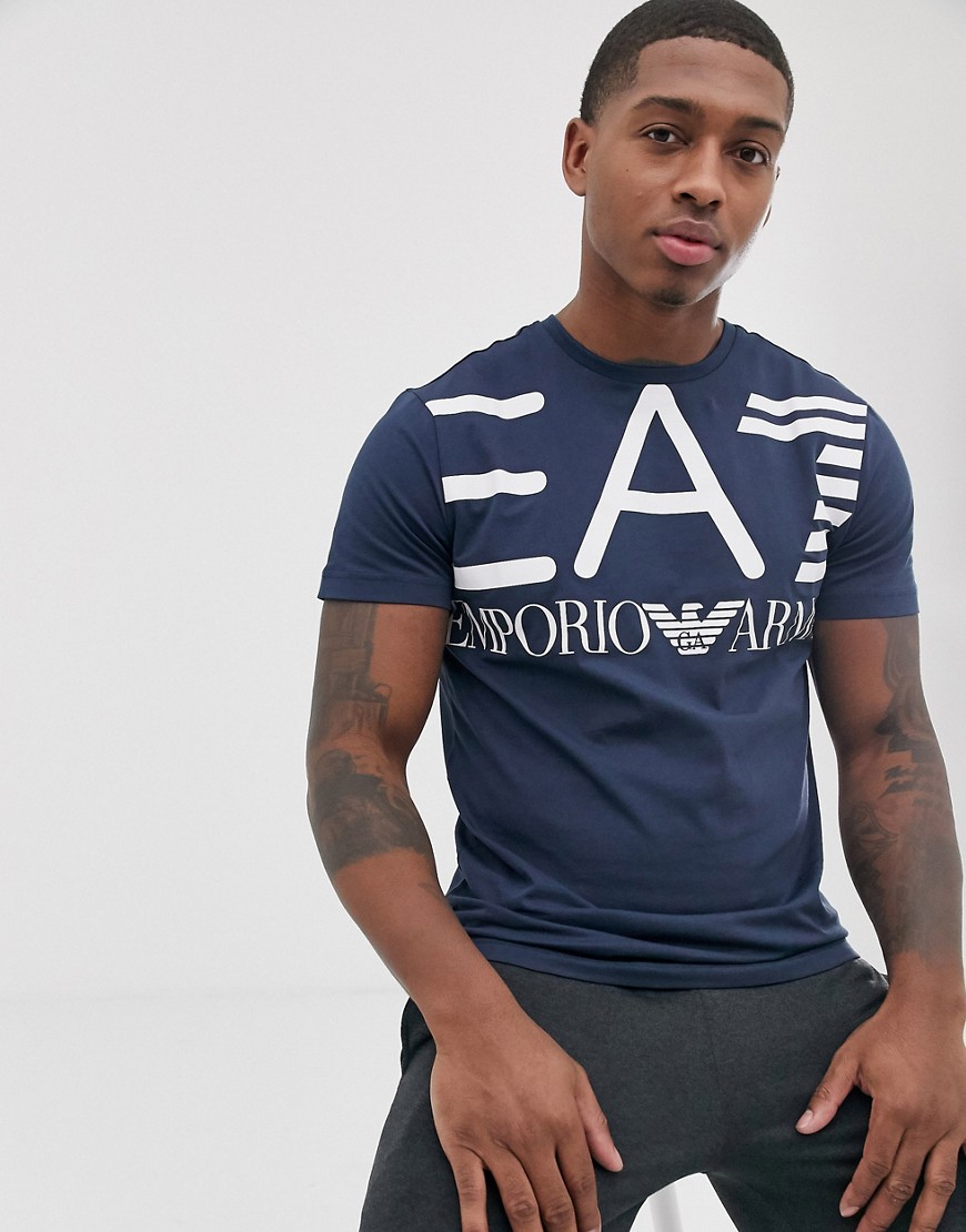 Armani - EA7 - T-shirt blu navy con logo oversize