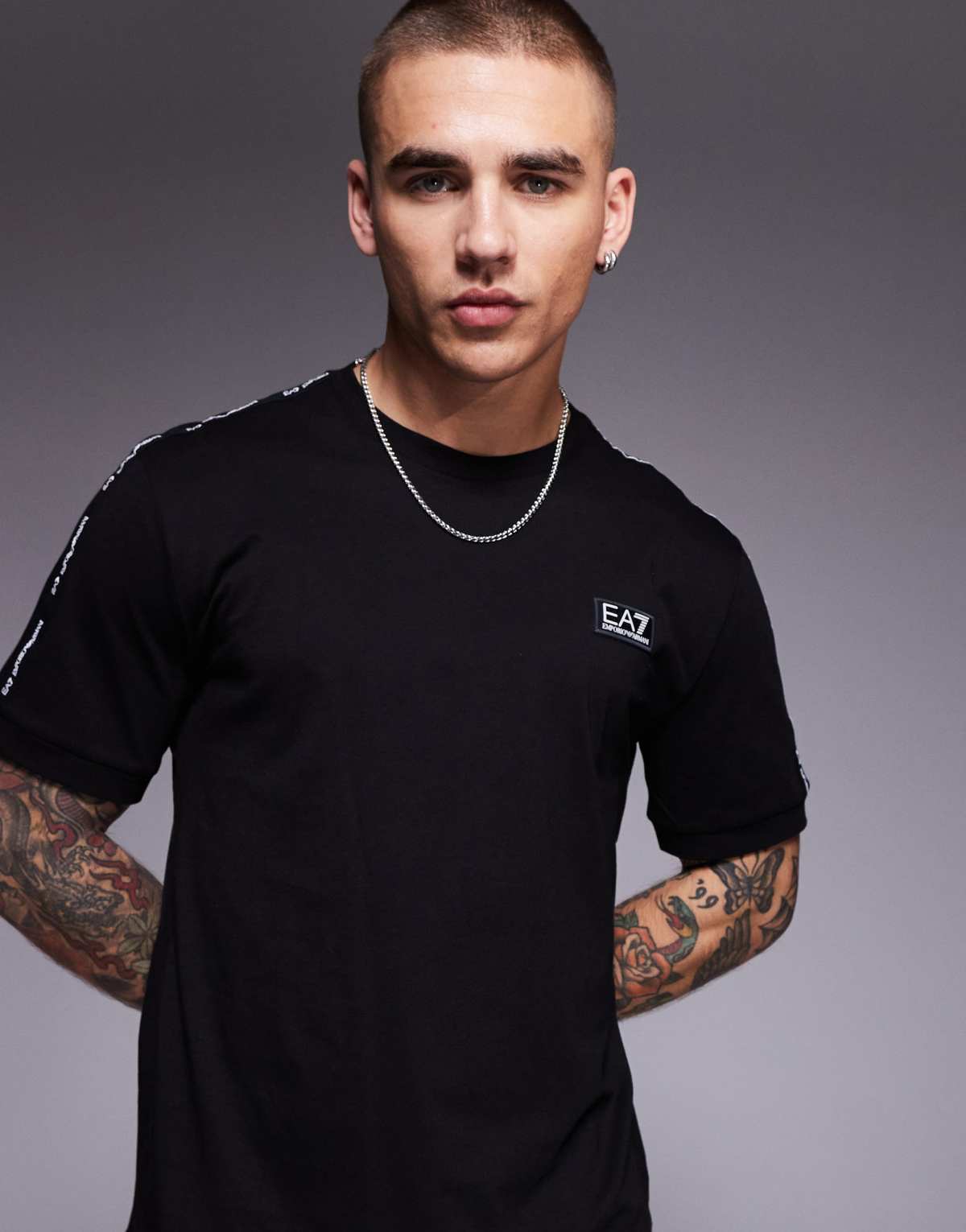 Armani EA7 t-shirt co-ord with logo tape detail in black