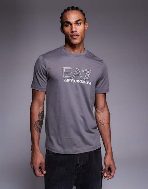 Armani – EA7 – T-Shirt in Grau mit Logo und Rundhalsausschnitt - view 1
