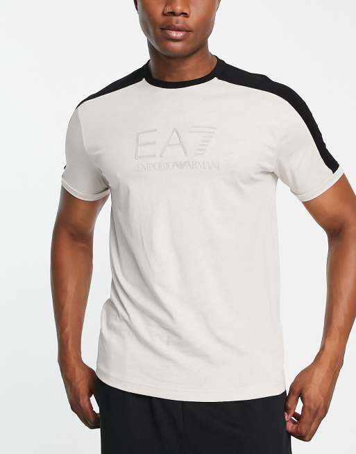 Armani - EA7 - T-shirt met contrasterende schouders en logo in beige