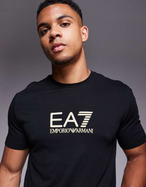 Armani - EA7 - T-shirt met goudkleurig logo in zwart - view 1