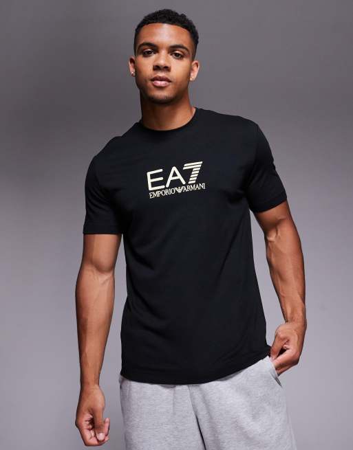 Armani - EA7 - T-shirt met goudkleurig logo in zwart, 2 van 4