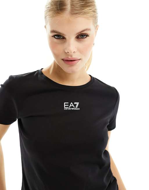Armani – EA7 – T-Shirt mit mittigem Logo in Schwarz