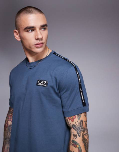Armani EA7 T-shirt with logo tape detail in dark gray - view 1