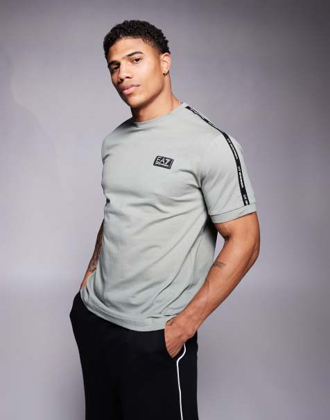 Armani EA7 t-shirt with logo tape detail in sage green - view 1