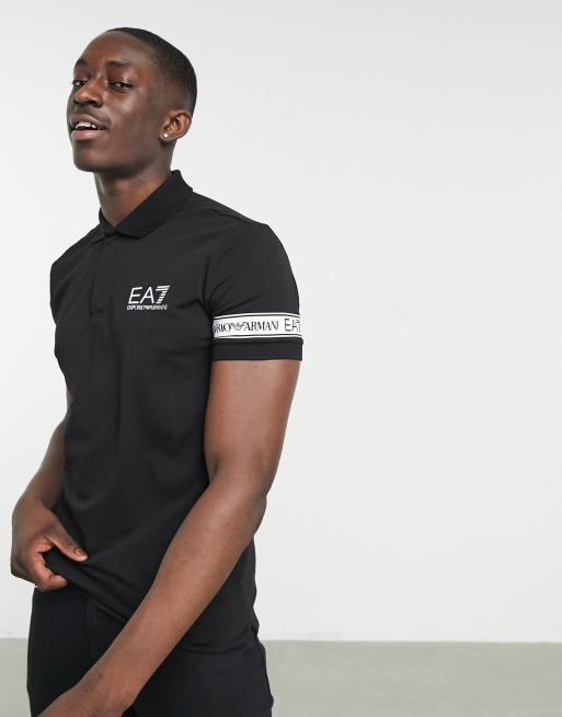 Armani EA7 tape polo in black ASOS