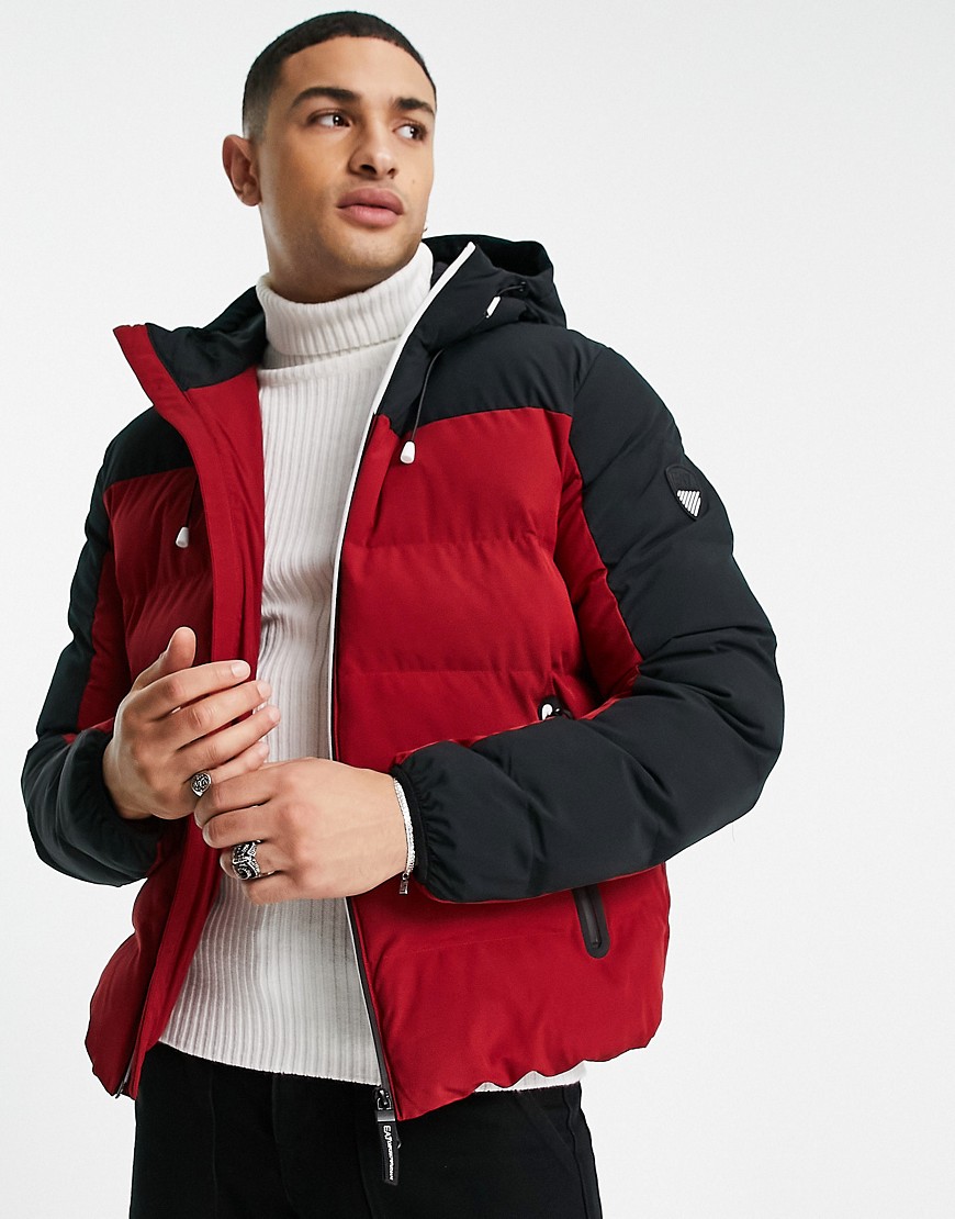 Armani EA7 Train Athletic color block puffer jacket in red/navy