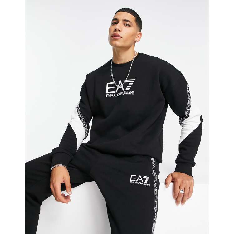 Armani EA7 Train Athletic colour block crew neck fleece sweat in black