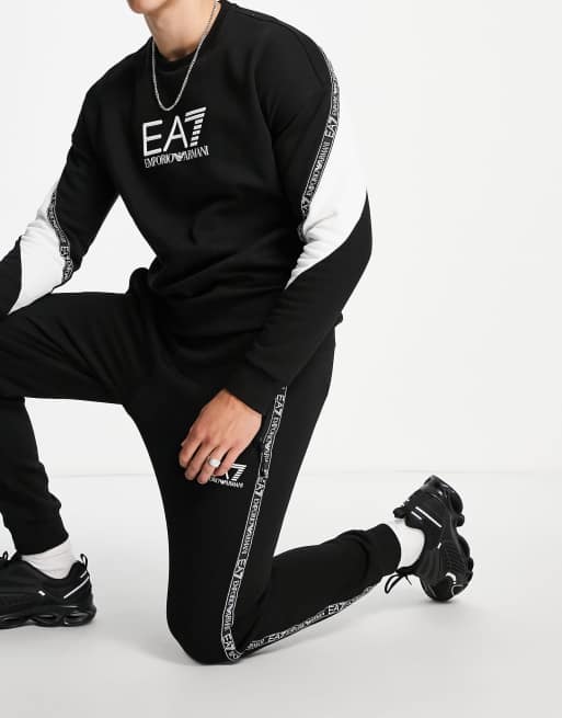 Armani EA7 Train Athletic taped fleece joggers in black ASOS