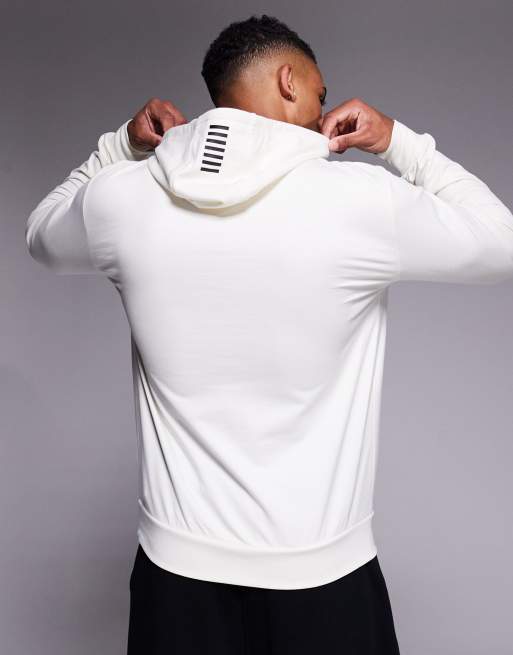 Armani EA7 train core central logo hoodie in cream, 3 of 4