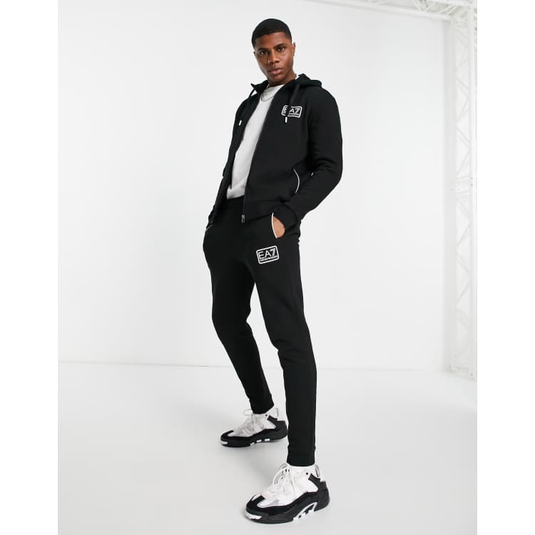 Armani EA7 Train Core ID box logo zip-through hooded fleece tracksuit in  black | ASOS