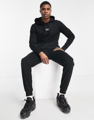 Armani EA7 Train Core ID central logo overhead hoodied french terry tracksuit in black ASOS