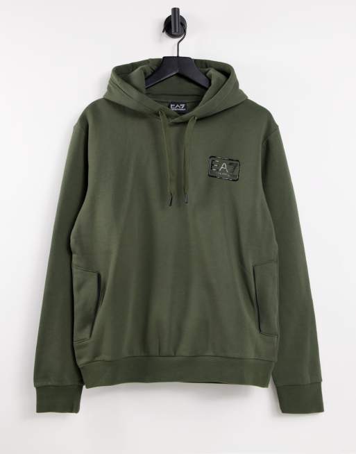 Armani – EA7 Train Core ID – Polarowa bluza z kapturem zakładana przez głowę z logo w ramce w kolorze khaki