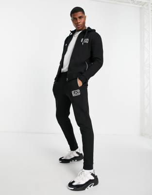 Armani - EA7 Train Core ID - Survêtement en polaire à capuche avec fermeture éclair et logo encadré - Noir 