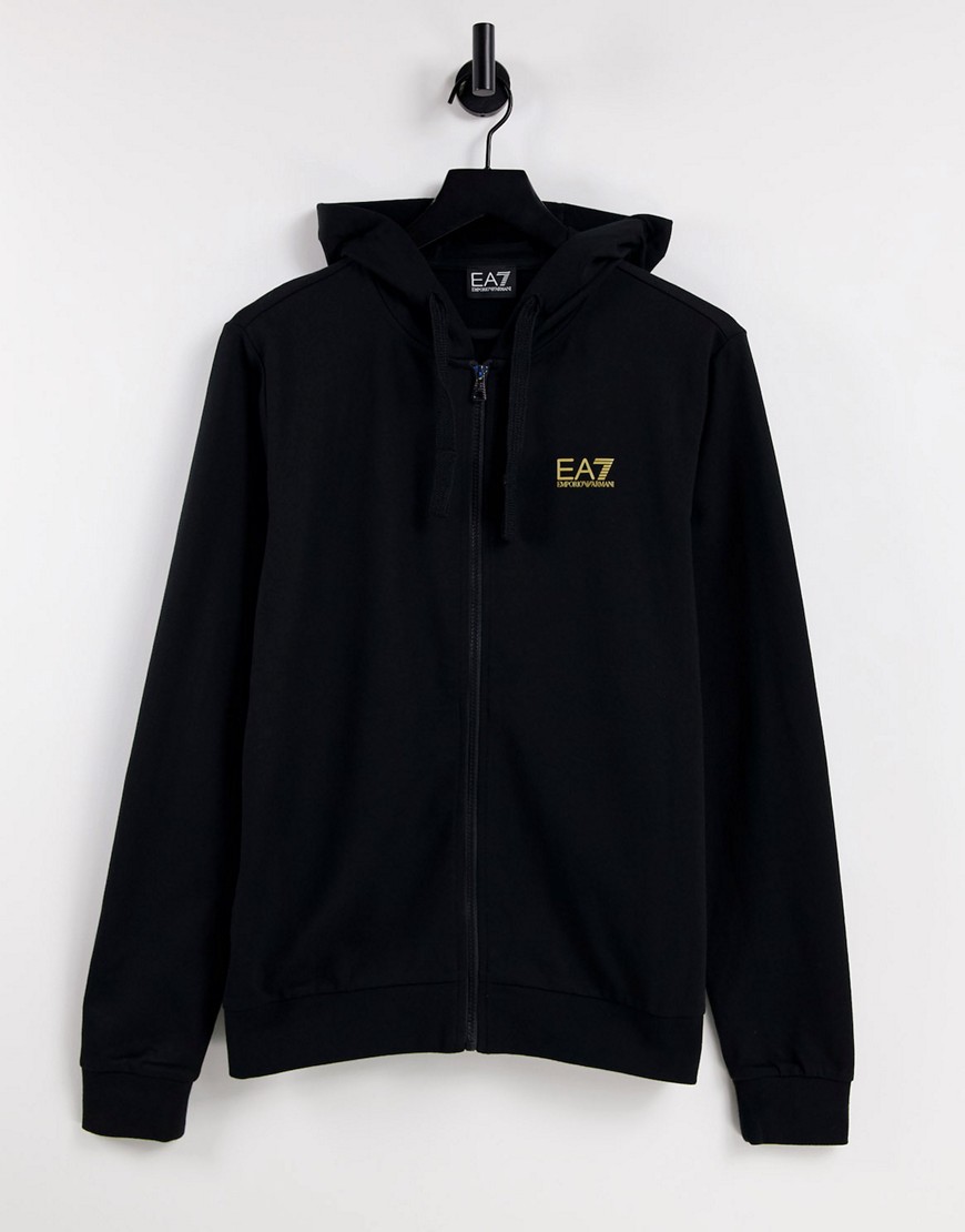 Armani EA7 Train Core ID zip up french terry hoodie with gold logo in black