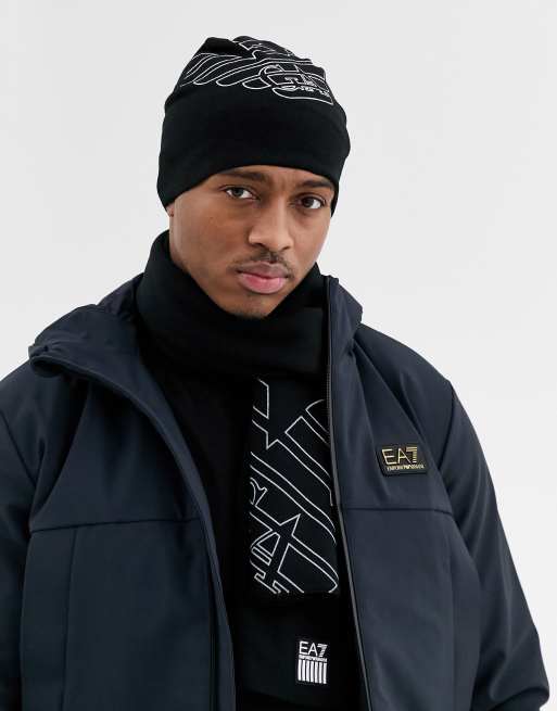 Armani EA7 Train Eagle beanie hat in black ASOS