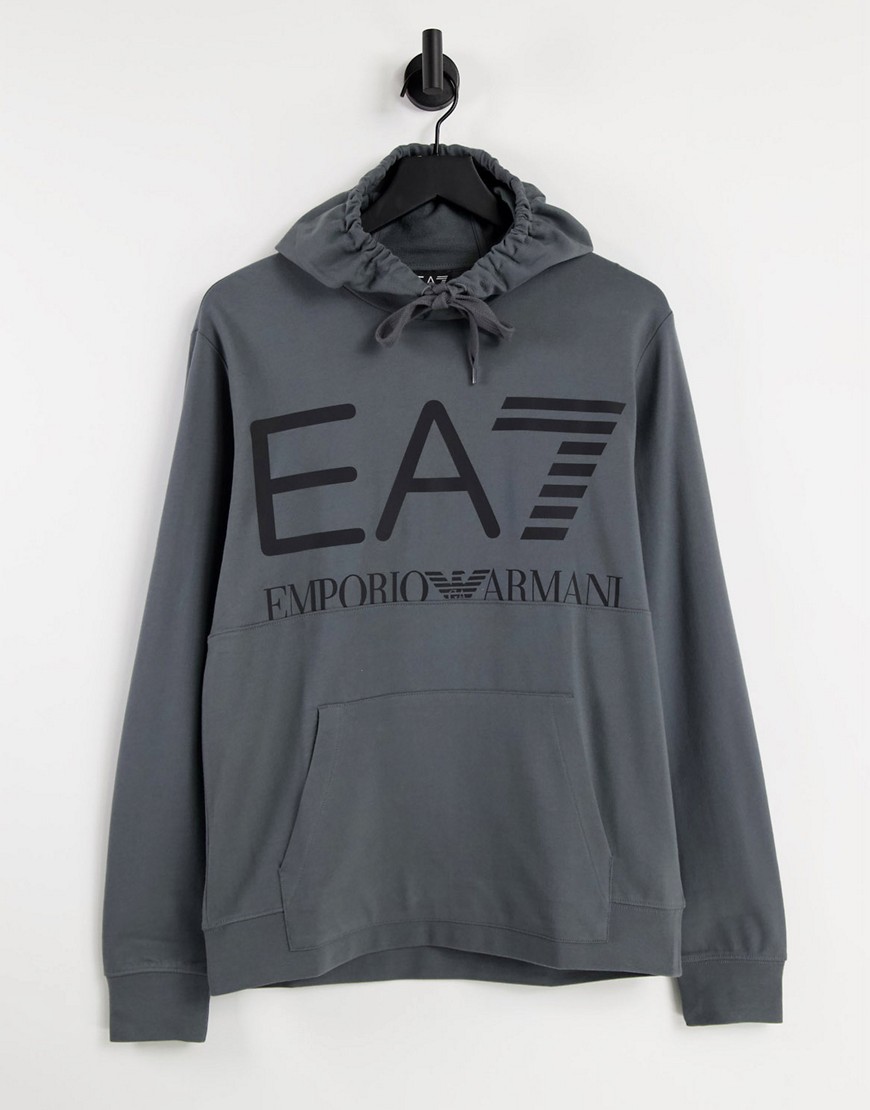 Armani EA7 Train large EA7 logo french terry hoodie in gray-Grey