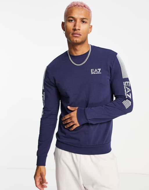 Armani EA7 Train logo lines crew neck fleece sweatshirt navy