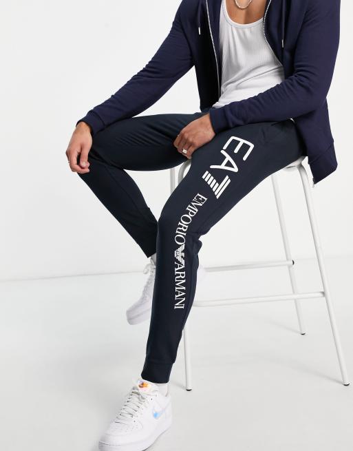 Armani EA7 Train vertical logo french terry track pants in navy ASOS