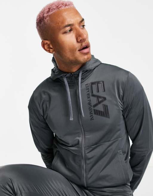 Armani EA7 Train Visibility large logo zip up tricot tracksuit in gray |