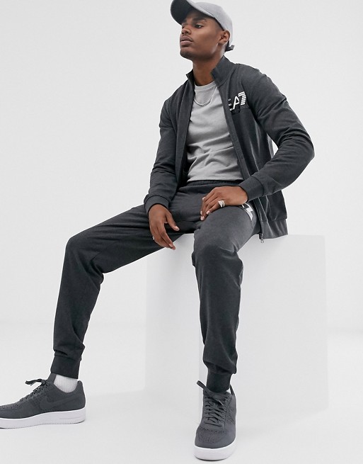 Armani EA7 Train Visibility Logo zip-thru terry tracksuit set in charcoal