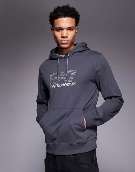 Armani – EA7 – Train Visibility – Mörkgrå sweatshirt med huva - view 1