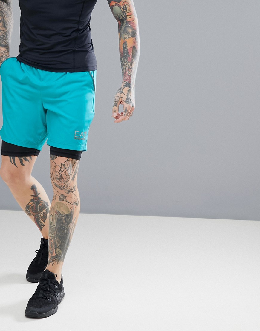Armani – EA7 Training Performance – Ventus 7 – Aquafärgade shorts med kompressionslager-Blå