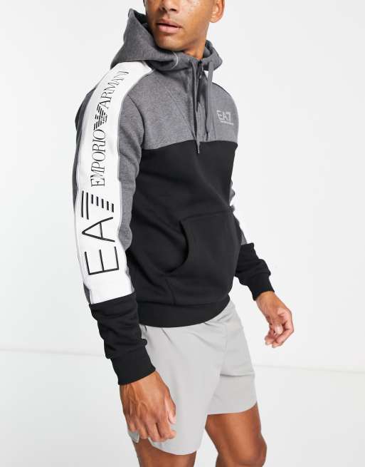 Armani - EA7 - Trainingsjack met streep en capuchon in zwart