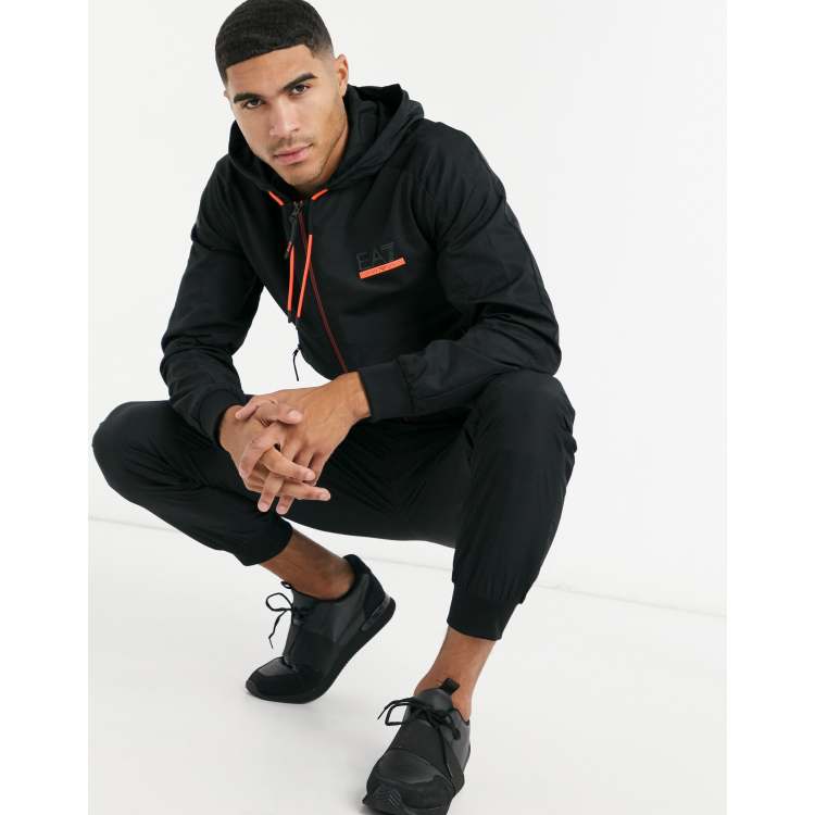 Armani EA7 Ventus 7 contrast logo shell tracksuit in black ASOS