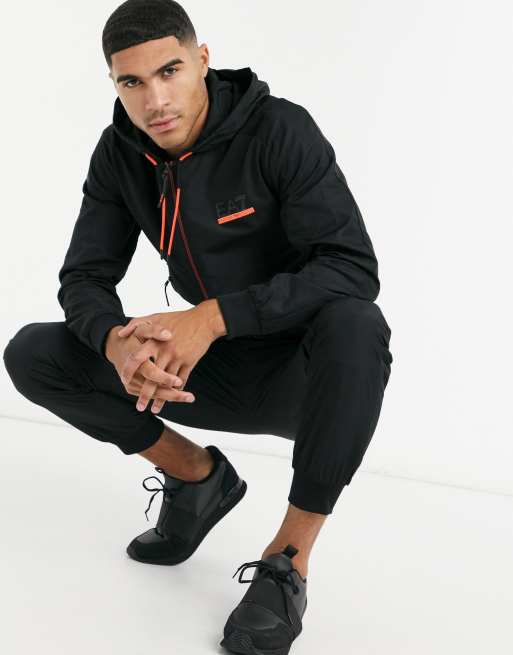 Armani EA7 Ventus 7 contrast logo shell tracksuit in black | ASOS