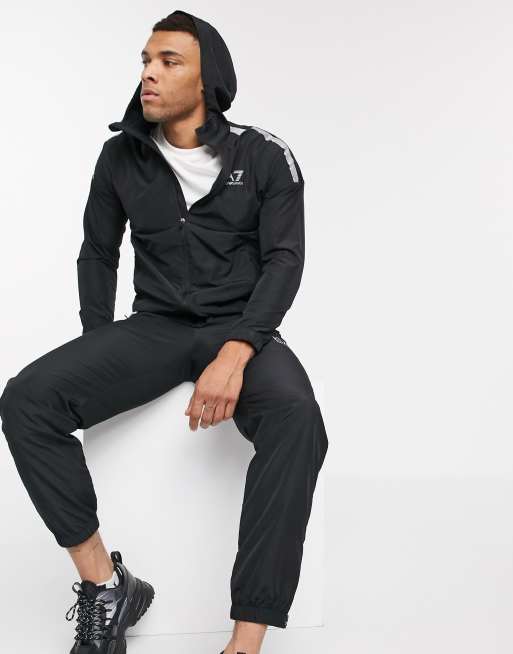 Armani EA7 Ventus 7 contrast logo technical tracksuit in black