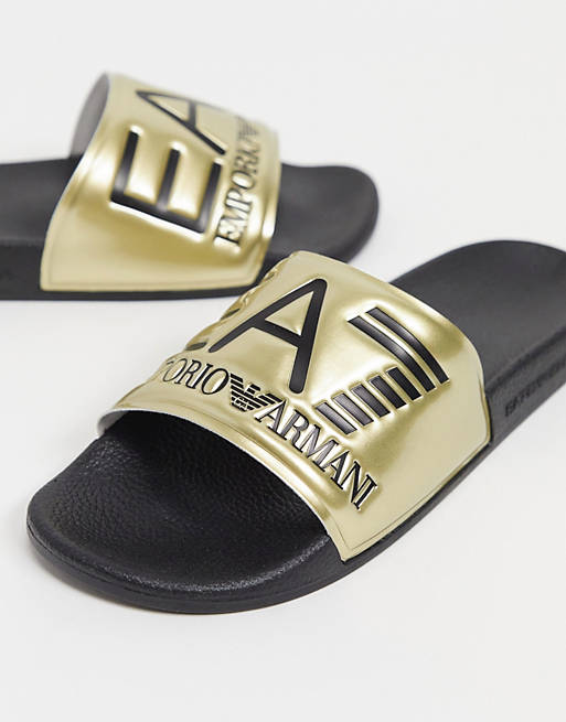 Armani EA7 Visibility contrast logo sliders in black/ gold
