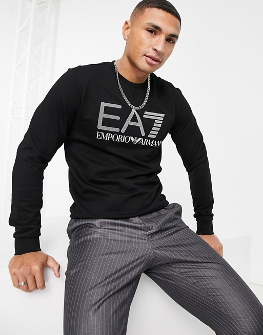 Armani EA7 visibility french terry crew neck sweat in black