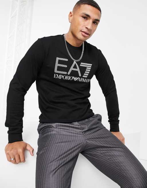 Armani EA7 visibility french terry crew neck sweat in black | ASOS