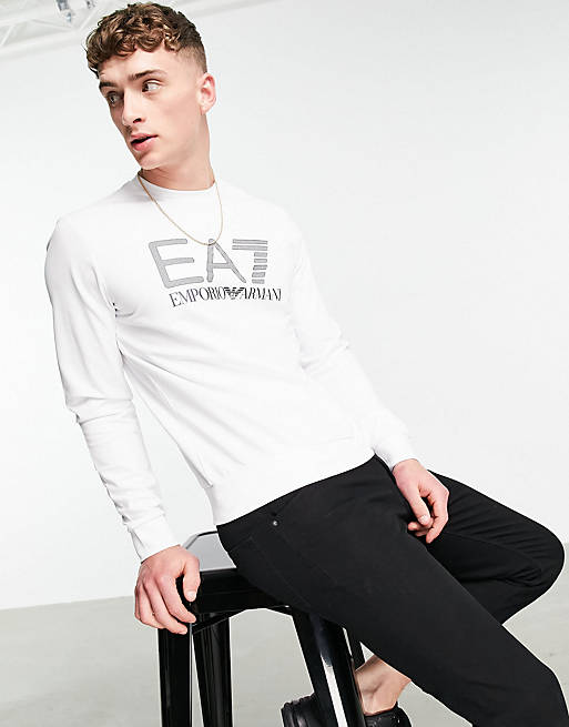 Armani EA7 visibility french terry crew neck sweat in white