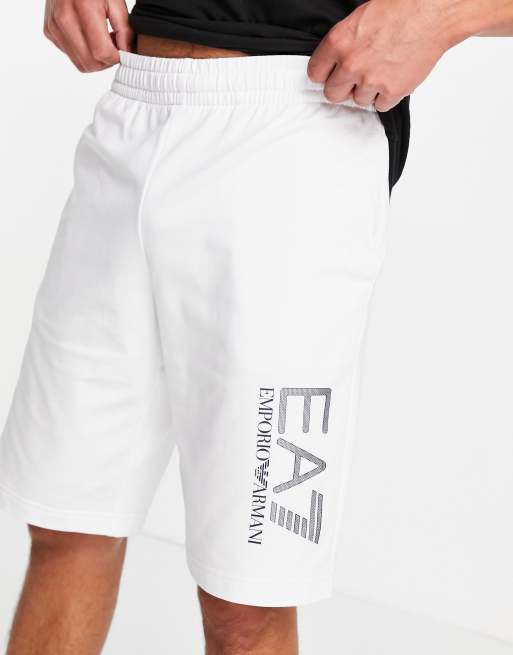 Armani EA7 visibility french terry jersey shorts in white