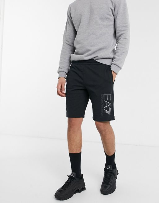Armani EA7 Visibility large logo sweat shorts in black | ASOS