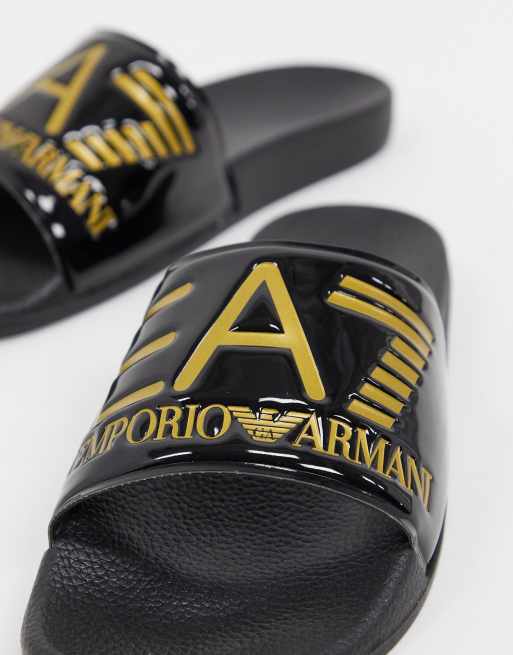 Black and gold armani sliders new arrivals