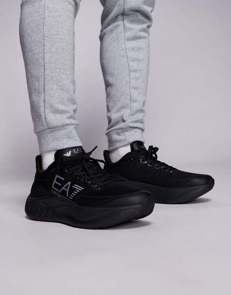 Armani EA7 wave cracking engineered mesh logo sneakers in black - view 1