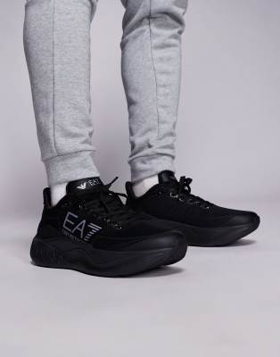 EA7 Armani EA7 wave cracking engineered mesh logo trainers in black