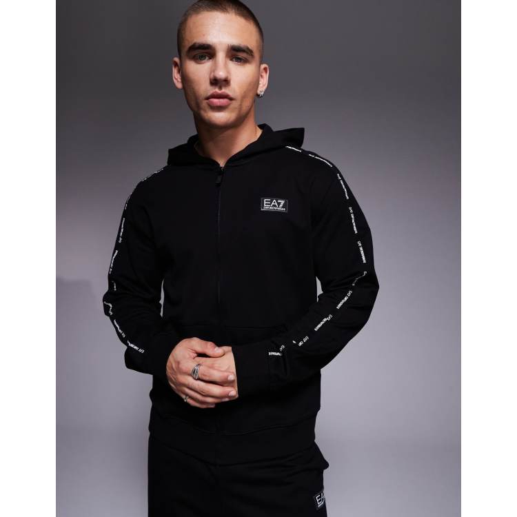 Armani EA7 zip hoodie co-ord with logo tape detail in black | ASOS