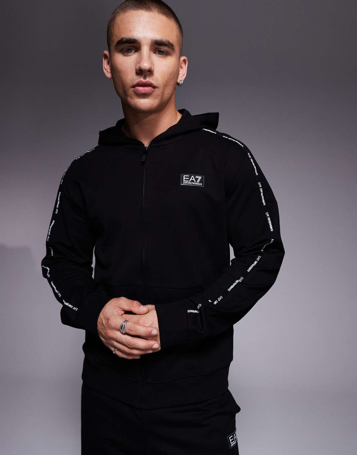 Armani EA7 zip hoodie co-ord with logo tape detail in black